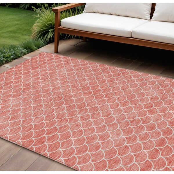 Homeroots 9' X 12' Salmon And Ivory Geometric Washable Indoor Outdoor Area Rug 596205 - main