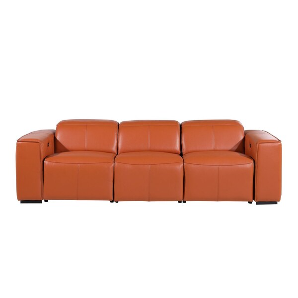 Homeroots 104" Camel Top Grain Leather Reclining Metal USB Sofa 720391 - main