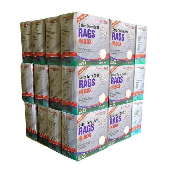 Supremeplus Recycled Color Terry Towel Cleaning Rags, 1000 lbs. Pallet, 40 x 25 lbs. Compressed Box, 40PK SP-8551 - main