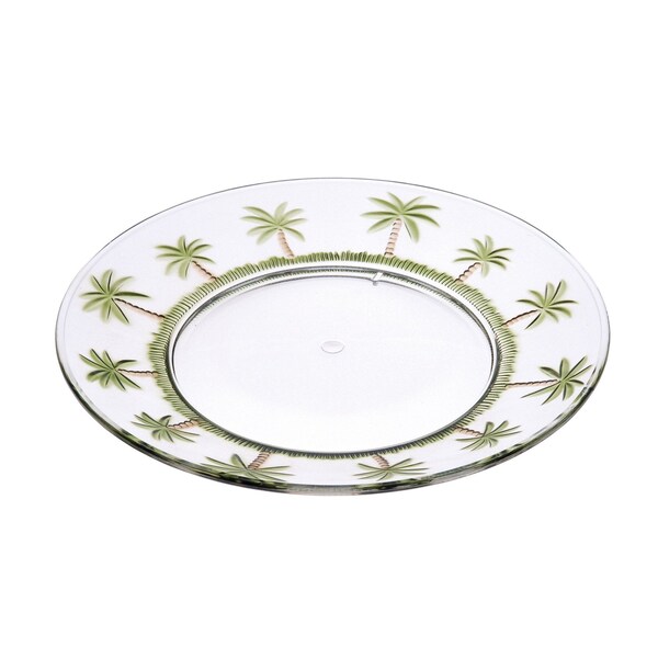 Homeroots Clear and Green Four Piece Palm Tree Acrylic Service For Four Dinner Plate Set 520898 - main