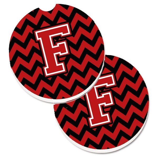 Carolines Treasures Letter F Chevron Black and Red Set of 2 Cup Holder Car Coaster CJ1047-FCARC - main