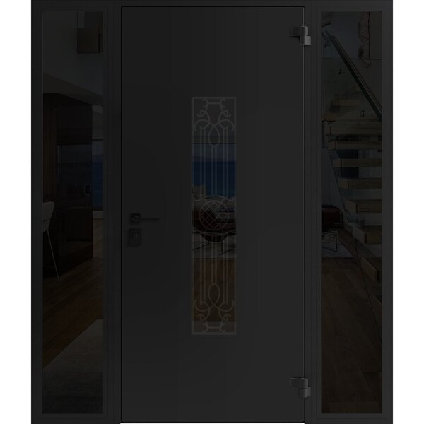 Vdomdoors Front Exterior Prehung Steel Door Ronex1477 Black Enamel 2 Sidelight Exterior Windows Sidelites RONEX1477EXD-BLK-W12+36+12xH80-LH-I - main