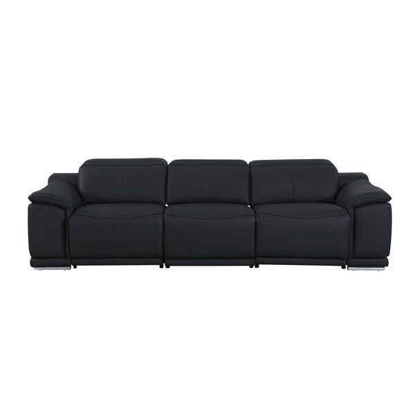 Homeroots 107" Black Italian Leather Reclining Metal USB Sofa 720285 - main