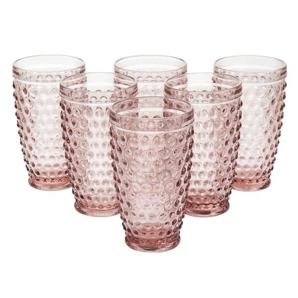 Martha Stewart 6 Piece Hobnail Handmade Glass Tumbler Set in Pink 120574.01 - main