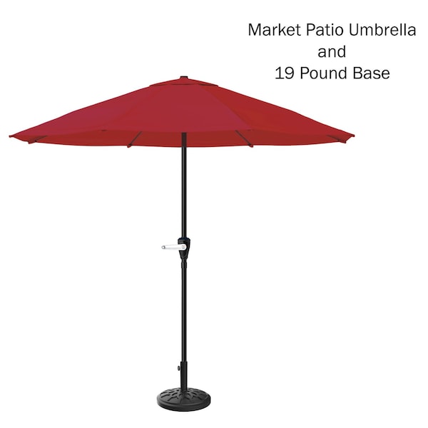 Pure Garden 9FT Round Patio Umbrella with 19lb Base Easy Crank, Vented Canopy Outdoor Umbrella for Shade 50-101-RB - main