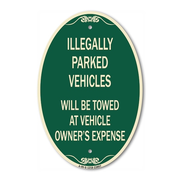 Signmission Illegally Parked Vehicles Will Be Towed at Ow, 12 In X 18 In Architectural, Heavy Gauge Aluminum A-OV-G-1218-23897 - main