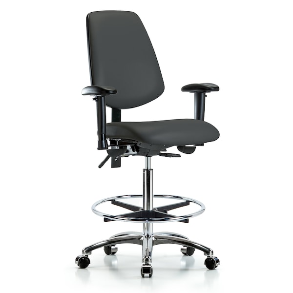 Blue Ridge Ergonomics High Bench Chair Adjustable Arms, 26" to 35-1/2" Height, Vinyl, Charcoal BR-VHBCH-MB-CR-T0-A1-CF-CC-8605 - main