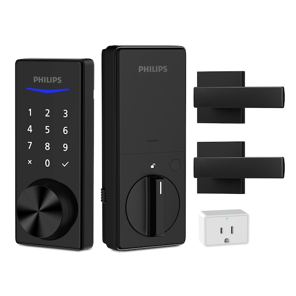 Philips Bluetooth Touchscreen Smart Deadbolt with Wi-Fi Bridge & Square Zinc Lever - Matte Black DDL240X15HBGZLB - main