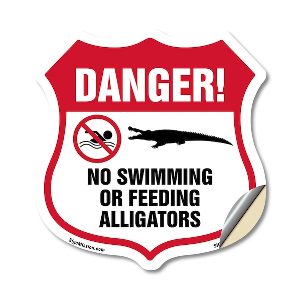 Signmission Alligator Warning Shield Sign Danger! No, 18 Inch X 18 Inch, Vinyl Decal SHI-D-18-356 - main
