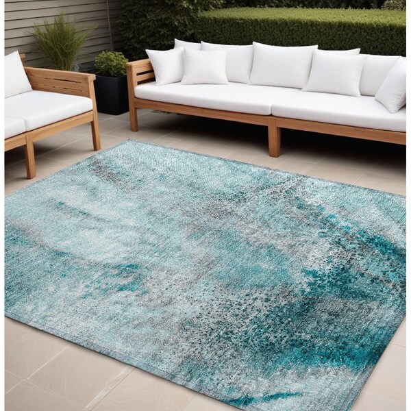 Homeroots 8' X 10' Gray and Ivory Abstract Washable Non Skid Indoor Outdoor Area Rug 559619 - main