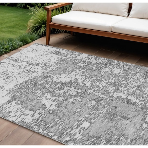 Homeroots 10' X 14' Gray And Ivory Abstract Washable Indoor Outdoor Area Rug 612748 - main