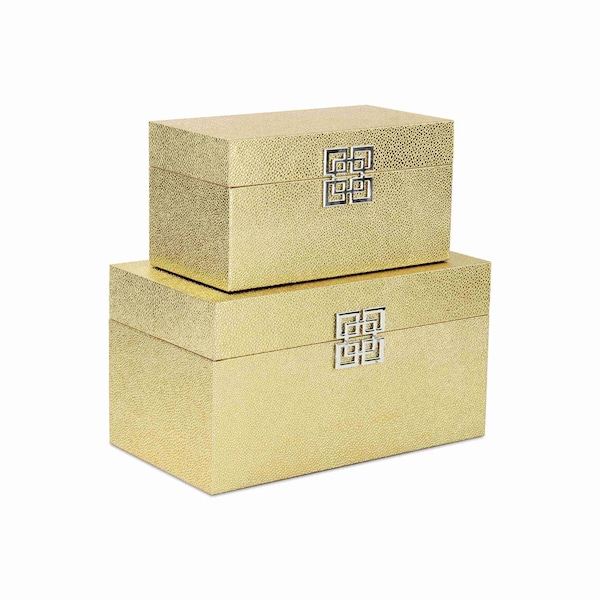 Homeroots Set of Two Gold Wood And Shagreen Box With Lid, 2PK 489355 - main