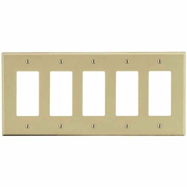 Hubbell Wiring Device-Kellems Rocker Wall Plate, Number of Gangs: 5 Plastic, Satin Finish, Ivory P265I - main