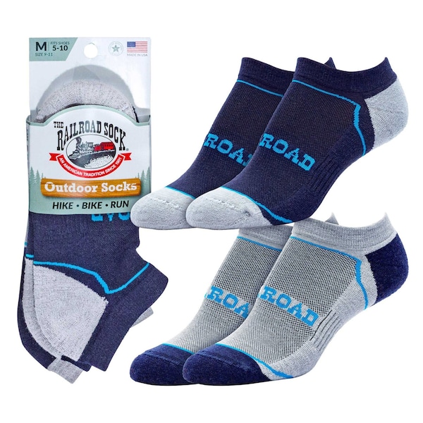 Railroad Sock Unisex No Show Socks, Merino Wool/Nylon/Spandex, Navy/Blue, 5-10 W; 4 -7.5 M, 2 PK OD291NSBL - main