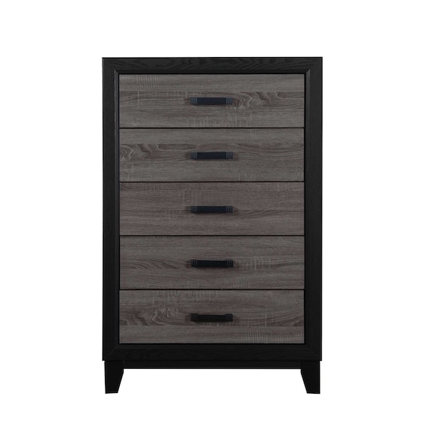 Homeroots 32" Gray And Black Wood Five Drawer Dresser 564693 - main