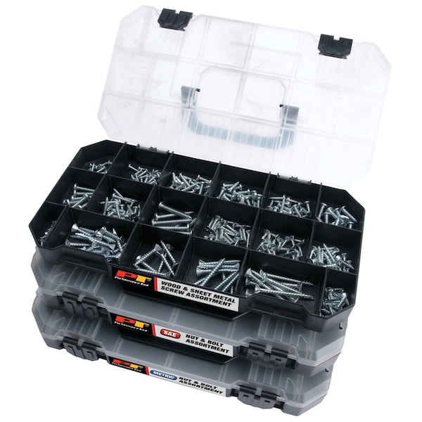 Performance Tool 1080 pc. Fastener Assortment, SAE Metric Bolts Nuts Washers Screws Storage W5263 - main