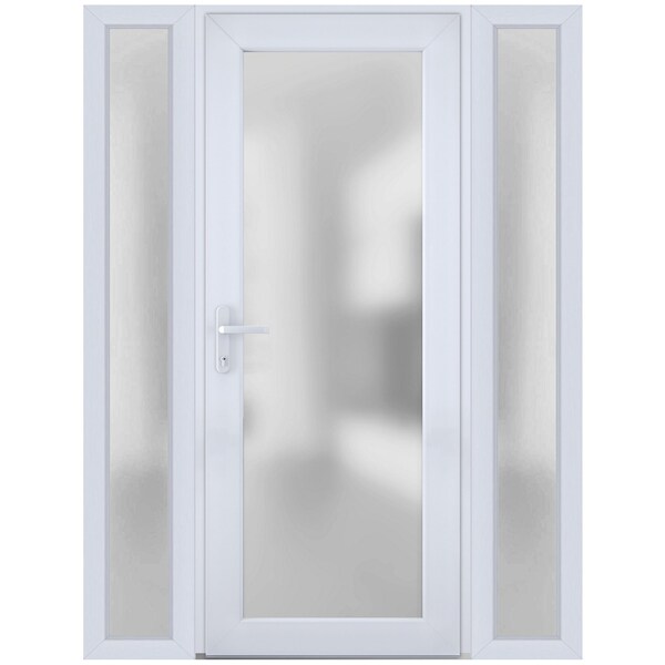 Vdomdoors Front Exterior Prehung FiberGlass Door Frosted Glass / Manux 8102 White Silk / 2 Sidelight Exterior MANUX8102EXD-WS-W14+30+14 x H80-RH - main