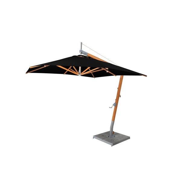 Bambrella 8.5' Square Bamboo Cantilever Umbrella with Black Canopy and 297lb Granite Base System 2.6m SQ-SW-S-B-BS - main