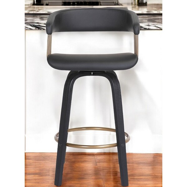Homeroots 26" Black Faux Leather Swivel Counter Height Bar Chair 534468 - main