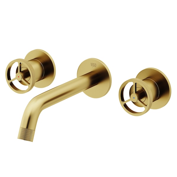 Vigo Cass Two Handle Wall Mount Bathroom Faucet in Matte Brushed Gold VG05007MG - main