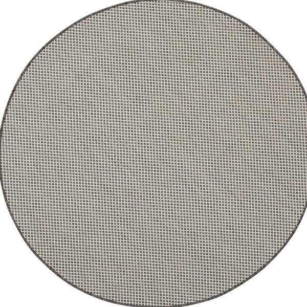 Homeroots 4' Ivory And Charcoal Round Geometric Indoor Outdoor Area Rug 573852 - main