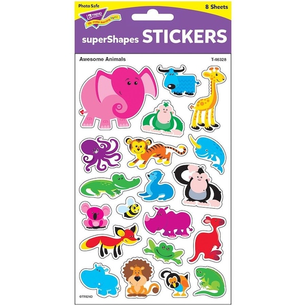 Trend Enterprises Awesome Animals superShapes Stickers-Large, PK960 T46328 - main