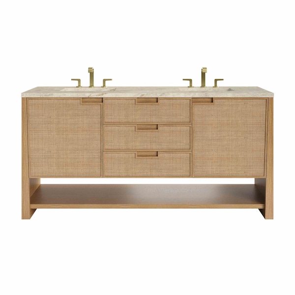 James Martin Vanities Solene 72" Double Vanity, Seaside Oak, w/ 3 CM Tajnar Eclos Top w/FreePower Wireless Charger D225-V72-SSO-FTJR - main