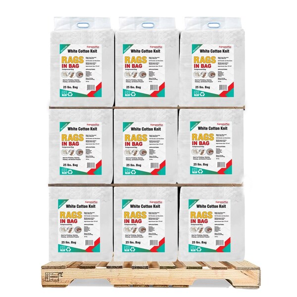 Supremeplus Recycled White Knit T-Shirt Cleaning Rags, 1000 lbs. Pallet, 40 x 25 lbs. Bags, 40PK SP-8261 - main