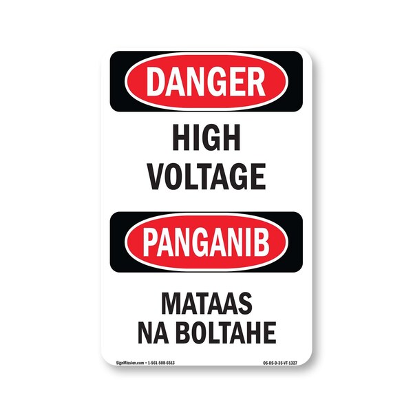 Signmission Safety Sign, OSHA Danger, 5" Height, High Voltage Bilingual, D-35-VT-1327 OS-DS-D-35-VT-1327 - main