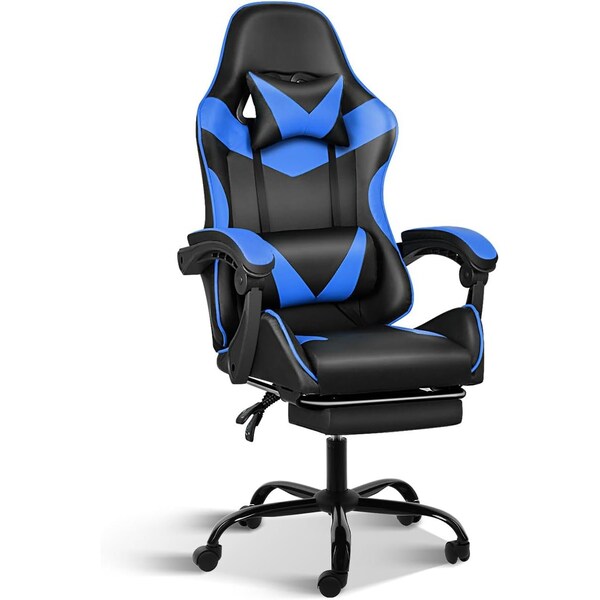 Simple Deluxe YSSOA Gaming Chair, Computer Chair with Footrest, Height Adjustable and 90 Deg-135 Deg Tilt Functio FNCHARGAME01BBLUFR - main