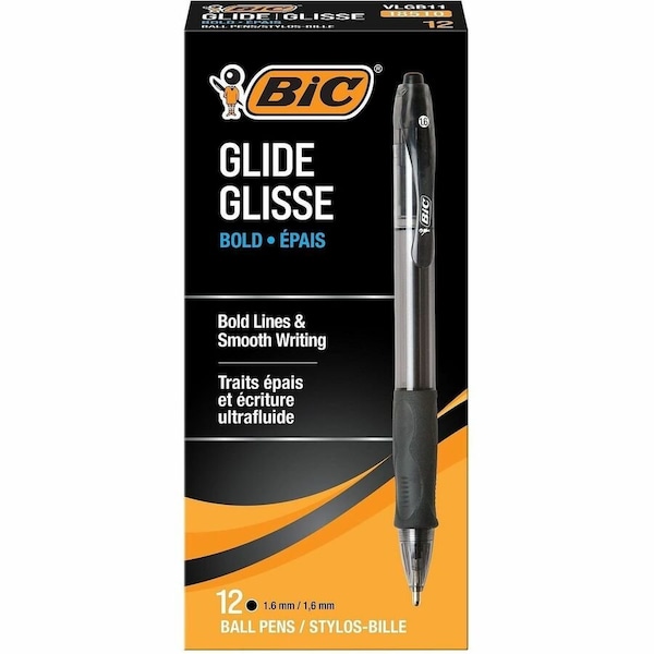 Bic Velocity Atlantis Bold Retractable Ballpoint Pen, 1.6mm, Black Ink, Smoke Barrel, Dozen VLGB11-BK - main
