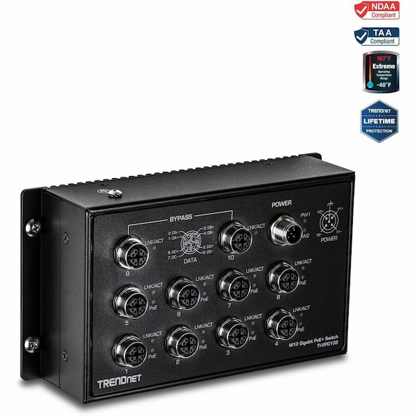 Trendnet 10-PORT INDUSTRIAL EN 50155 M12 GIGABIT POE+ RAILWAY SWITCH TI-XPG102 - main