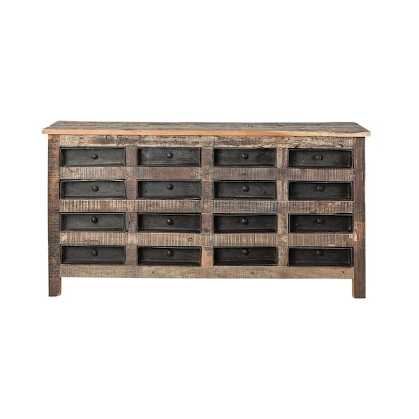 Homeroots 63in Brown and Black Solid Wood 16 Drawer Sideboard 380207 - main