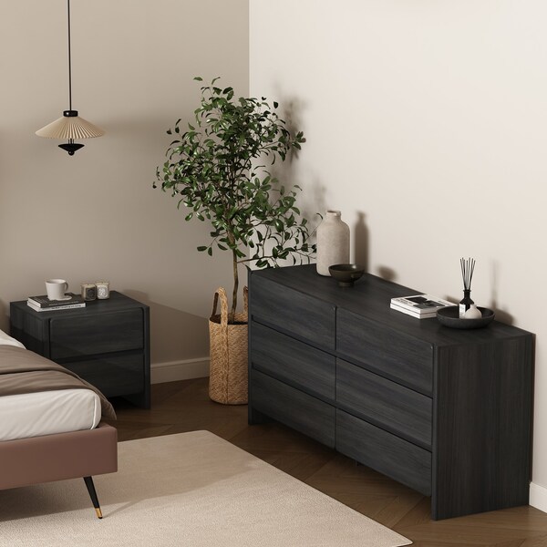 Manhattan Comfort Linda 2-Piece Dresser and Nightstand in Charcoal Gray BR1658-1 - main