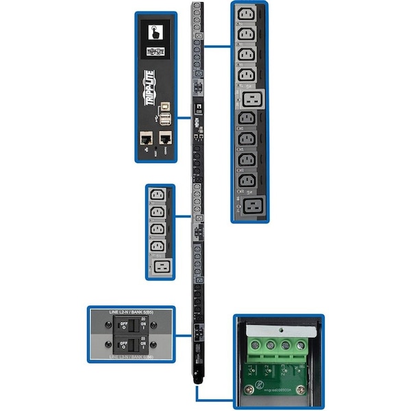 Eaton Tripp Lite Series 28.8kW 220-240V 3PH Switched PDU LX Interface Gigabit 30 Outlets Hardwire PDU3XEVSRHWB - main