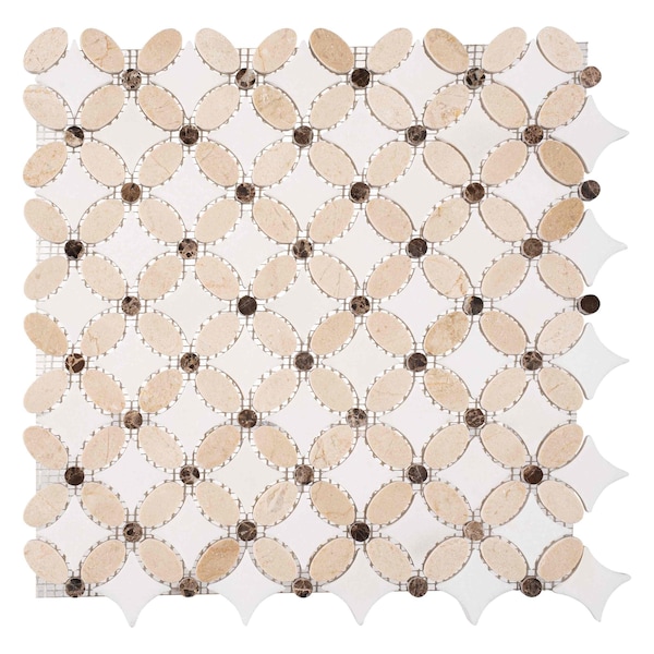 Andova Tiles SAMPLE-Martha Country Beige Floral Marble Look Polished Natural Stone Wall & Floor Mosaic Tile SAM-ANDMART465 - main