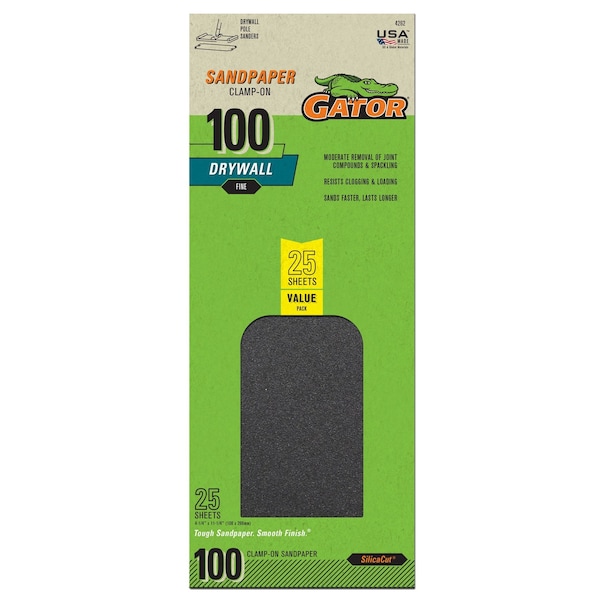 Gator Finishing SilicaCut Drywall Clamp-On Sandpaper, 100 Grit, Fine, 25PK 4262 - main