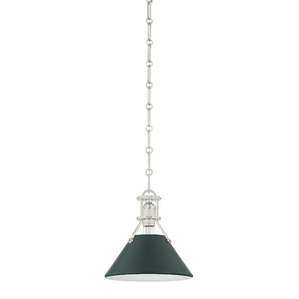 Hudson Valley Lighting Painted No. 2 9.5 in. Pendant in Polished Nickel/Soft Studio Green by Mark D. Sikes MDS351-PN/SSG - main