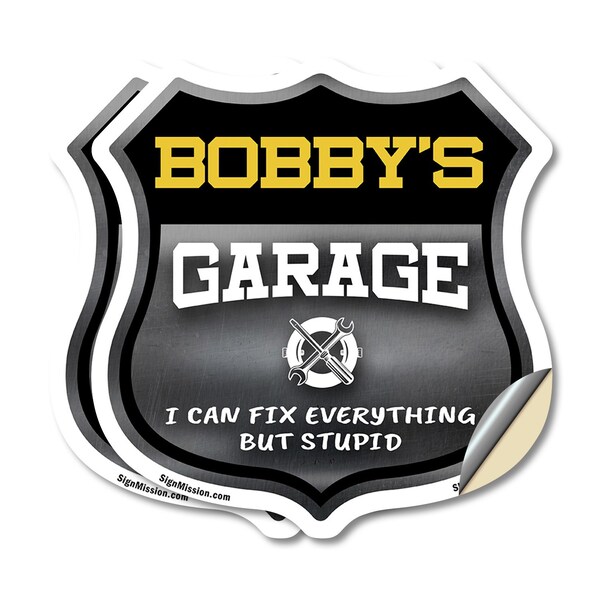 Signmission Bobby's Garage I Can Fix Everything But Stupid, 4 inch X 4 inch, Vinyl Decal, 2PK SHI-D-2PACK-4-490-BOBBY - main