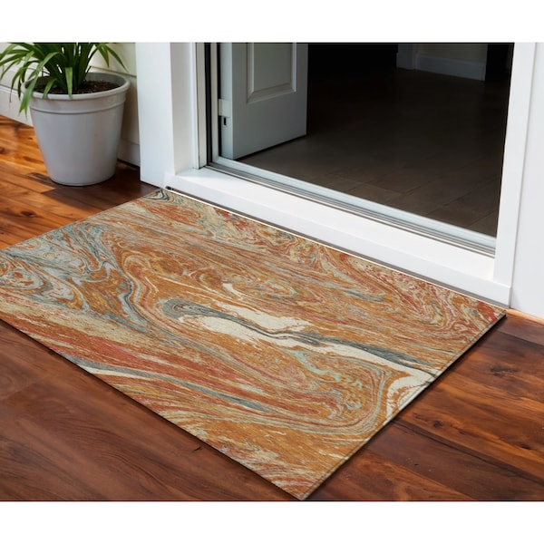 Homeroots 3' X 5' Brown Beige And Gray Abstract Washable Indoor Outdoor Area Rug 602665 - main
