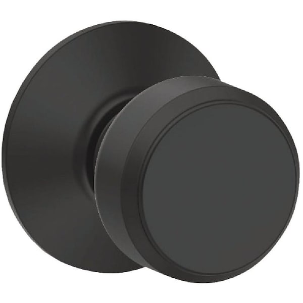 Schlage Lock Hall and Closet Passage Lock, Knob Handle, Wrought Brass, Matte Black, 2-3/8 to 2-3/4 in Backset F10BOW622 - main