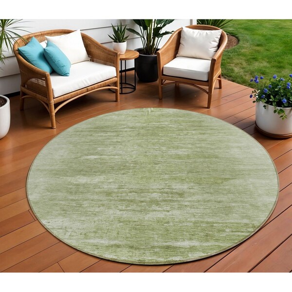 Homeroots 8' Artichoke Green And Fern Green Round Abstract Washable Indoor Outdoor Area Rug 587622 - main