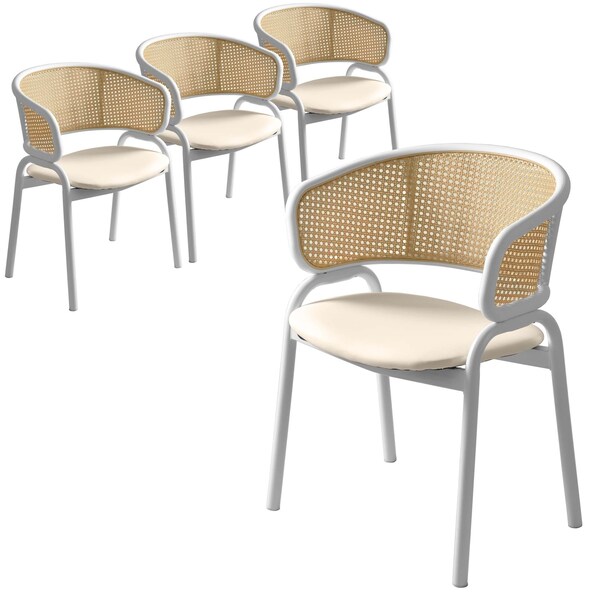 Leisuremod Ervilla Dining Arm Chair with Leather Seat and White Steel Base in White, 4PK ECW-20W-L4 - main
