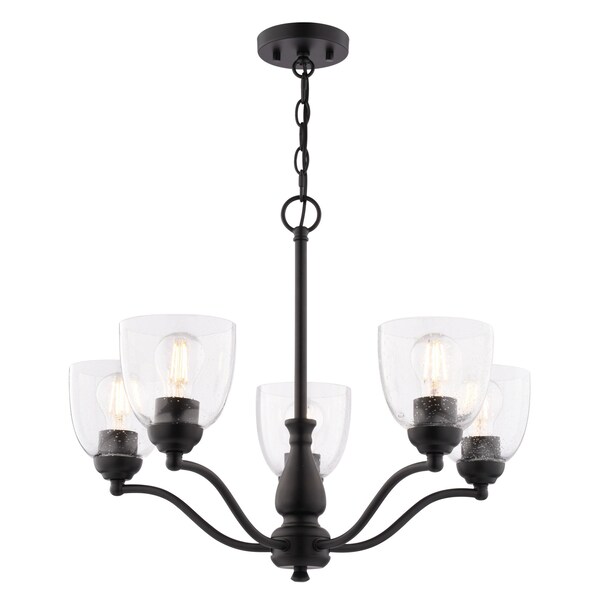 Vaxcel Bellwood 5-Light Black Chandelier, Glass Shade, Pendant Fixture for Dining Room H0311 - main