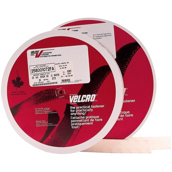 Velcro Brand Reclosable Fastener, Acrylic Adhesive, 75 ft, 1 in W, White 190959 - main