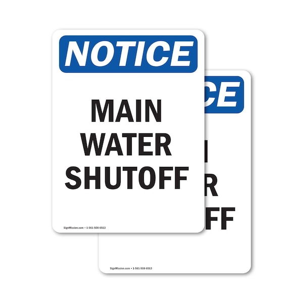 Signmission Main Water Shutoff, 7 in W x Rectangle, Vinyl Decal OS-2PACK-NS-D-710-V-14101 - main