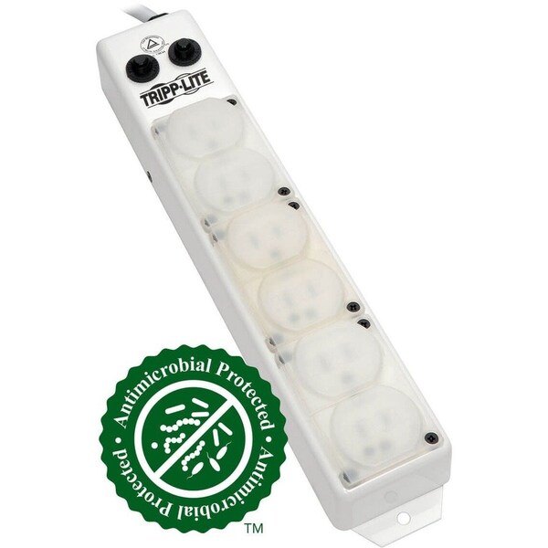 Tripp Lite Outlet Strip, Hospital Grade, 6 5-15R-HG, 5-15P-HG, 7 ft., White PS-607-HG-OEM - main