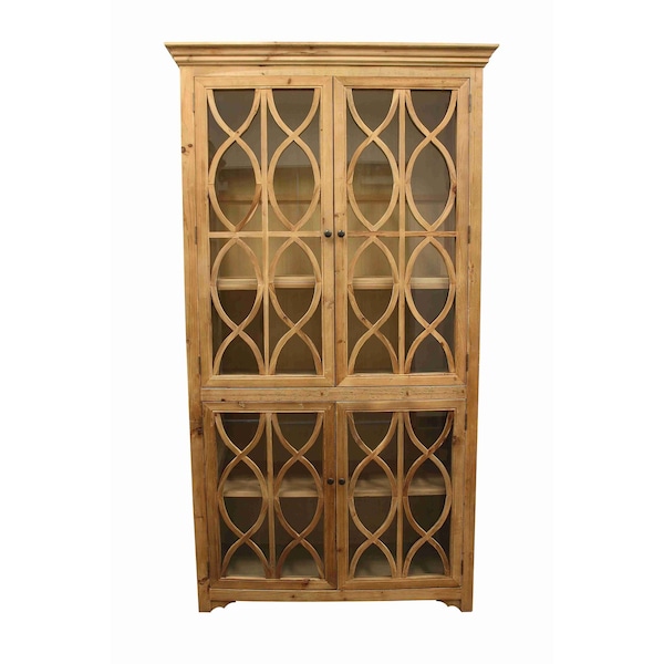 Homeroots 47in Natural Solid Wood Carved Geometric Accent Cabinet With Four Doors 489027 - main