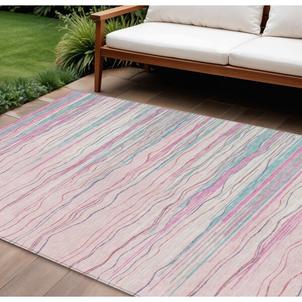 Homeroots 10' X 14' Pink Blue And Purple Striped Washable Indoor Outdoor Area Rug 597276 - main