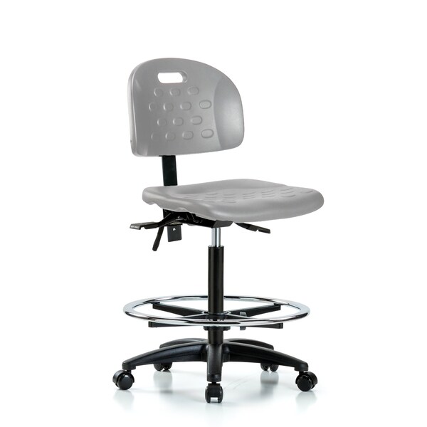 Blue Ridge Ergonomics Poly Chair - High Bench Height with Seat Tilt, Chrome Foot Ring, & Casters in Gray Poly HPHBCH-RG-T1-A0-CF-RC-GRY - main